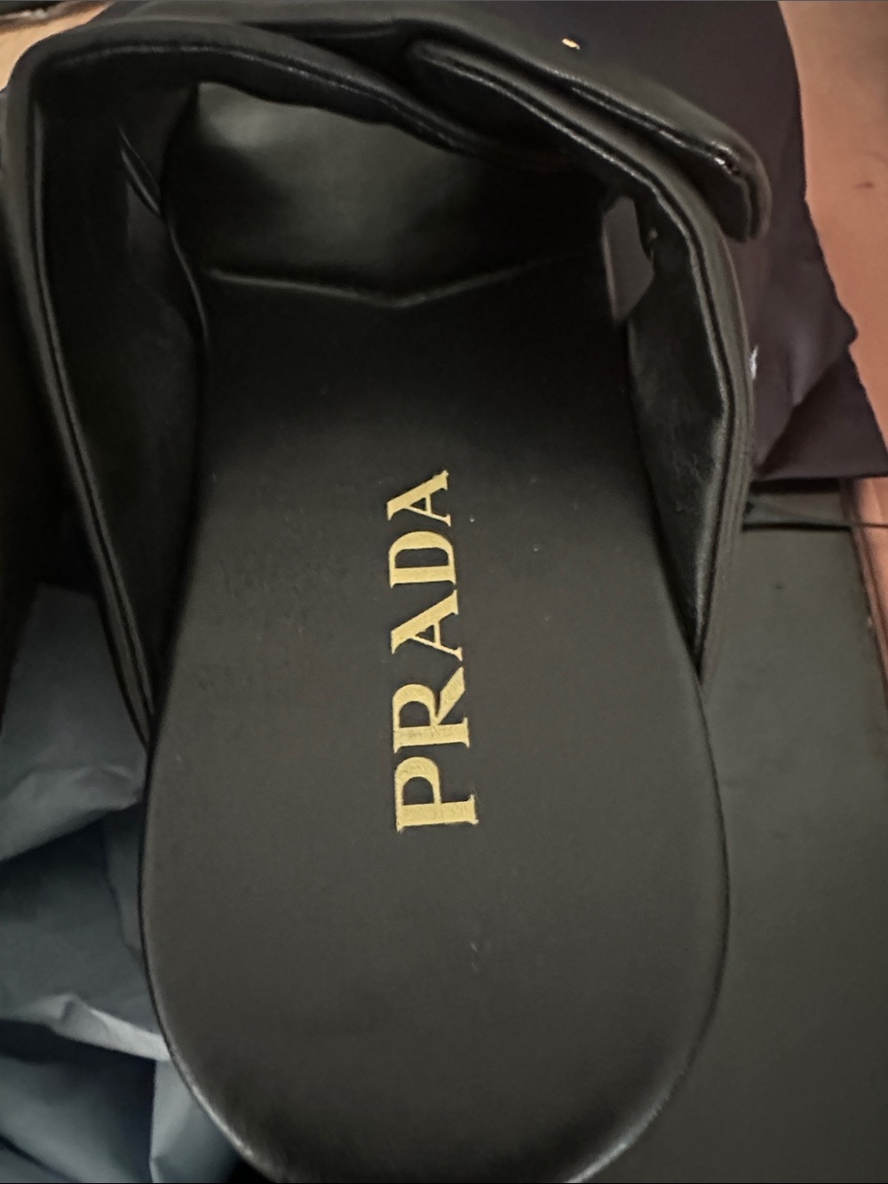 Prada Black Napa Leather Crisscross Logo Slide Sandals - Size 37 (6.5, 7) - Picture 9 of 11